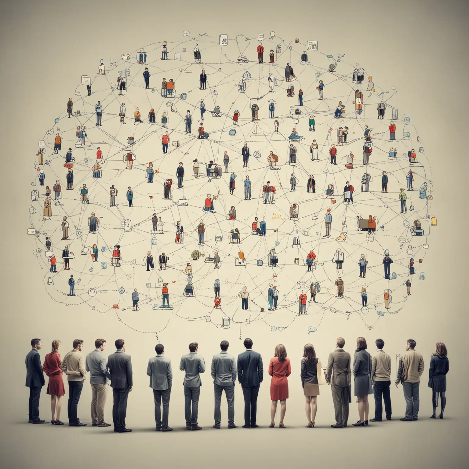 architecture diagram of multiple humans crowdsourced for decision making. one thought bubble connecting all humans together