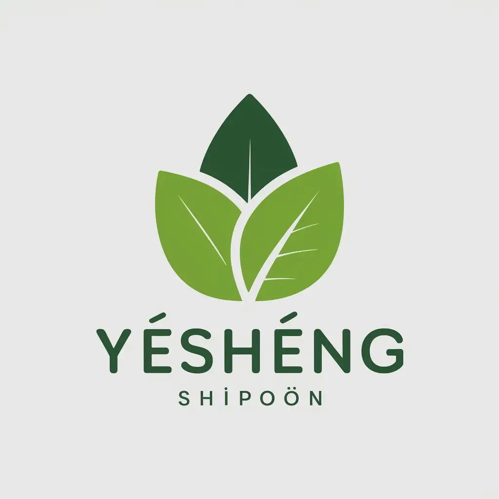 a vector logo design,with the text "Yìshèng shípǐn", main symbol:green leaves,Minimalistic,be used in food industry,clear background