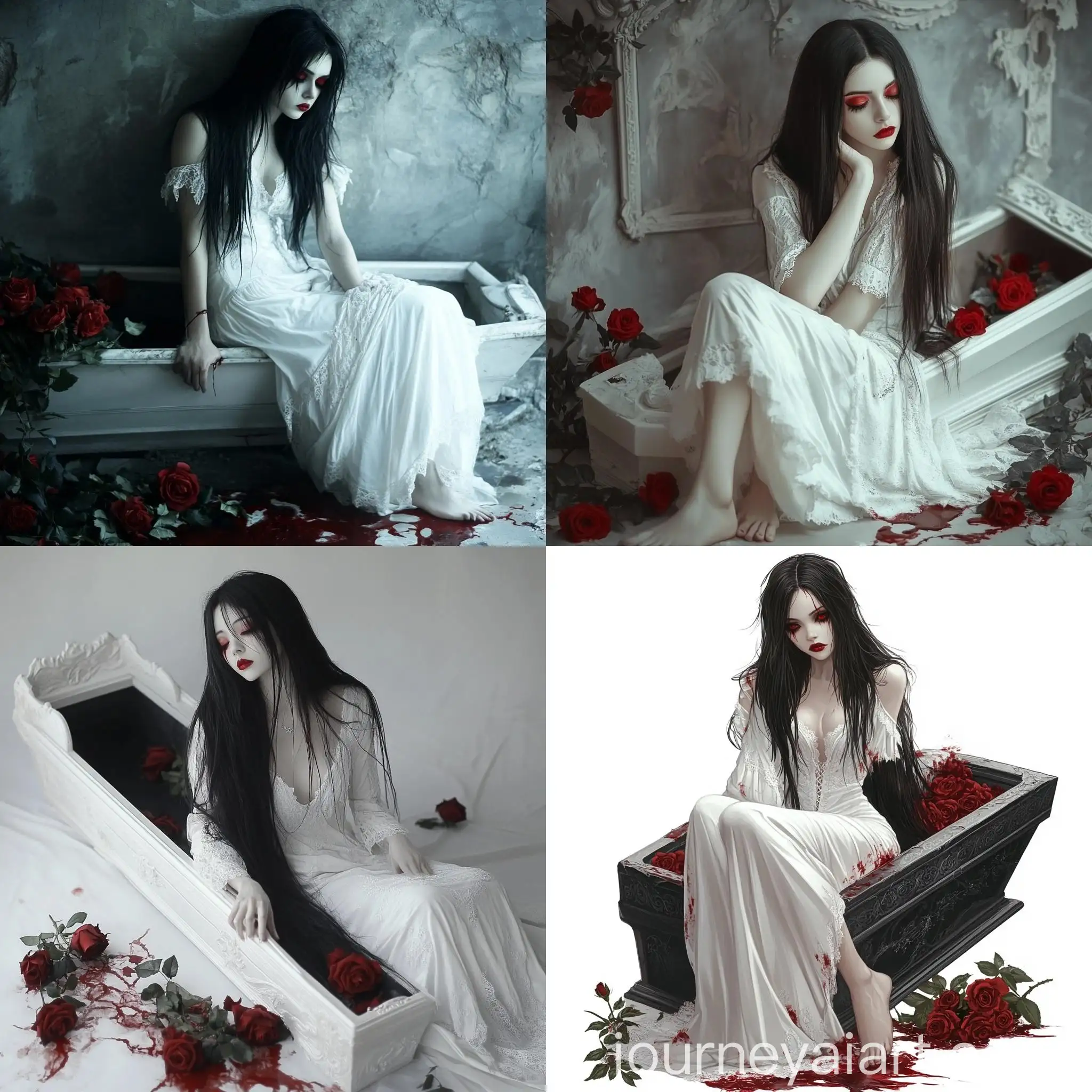 Gothic-Portrait-of-a-Pale-Girl-Sitting-on-the-Edge-of-an-Open-Coffin