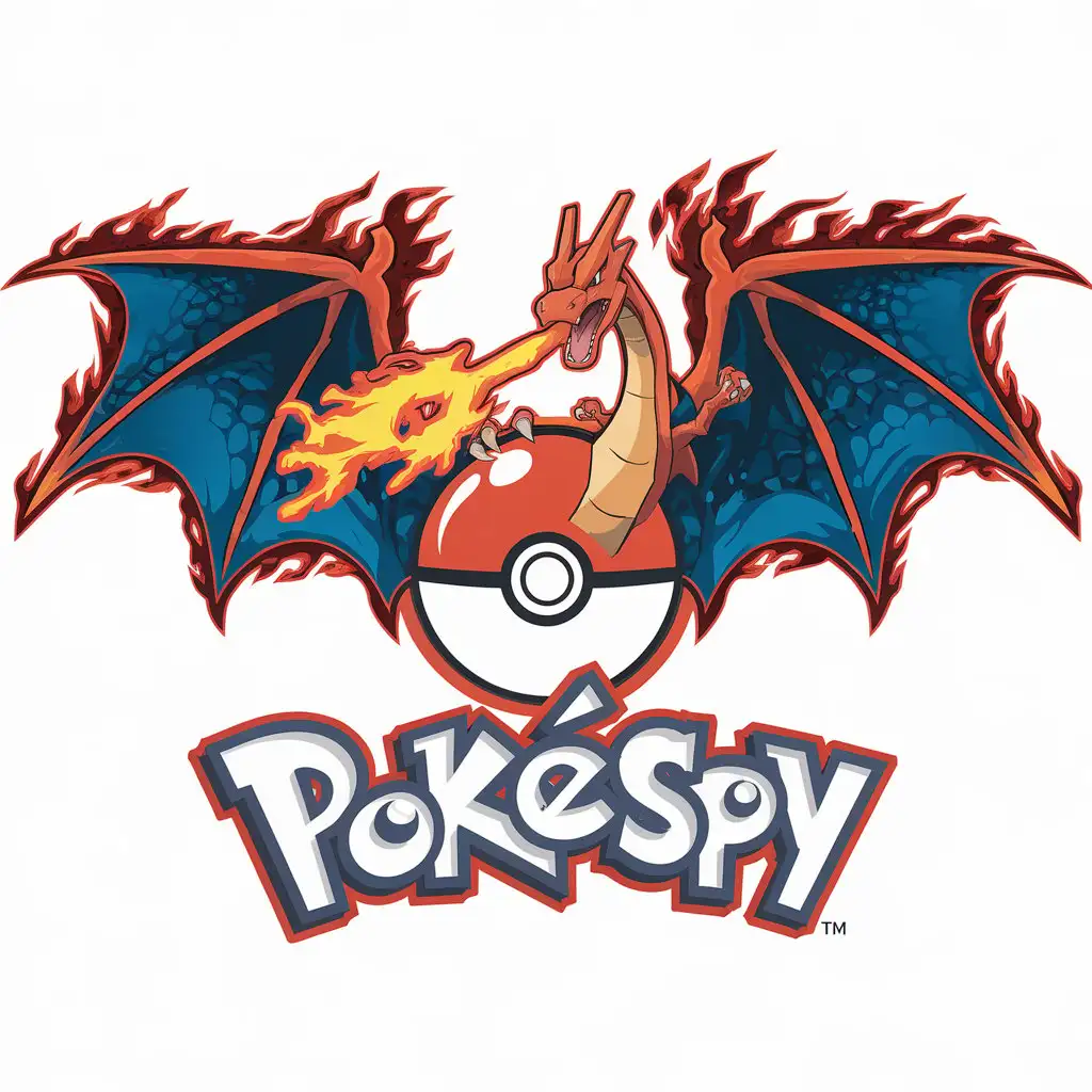 LOGO Design For PokeSpy Bold Pokmon Theme Logo with Dragon Wings and Fire