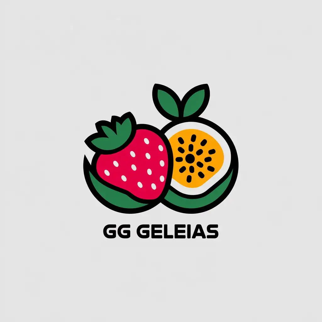 LOGO-Design-for-GG-Geleias-Vector-Strawberry-and-Passion-Fruit-Theme-on-Clear-Background