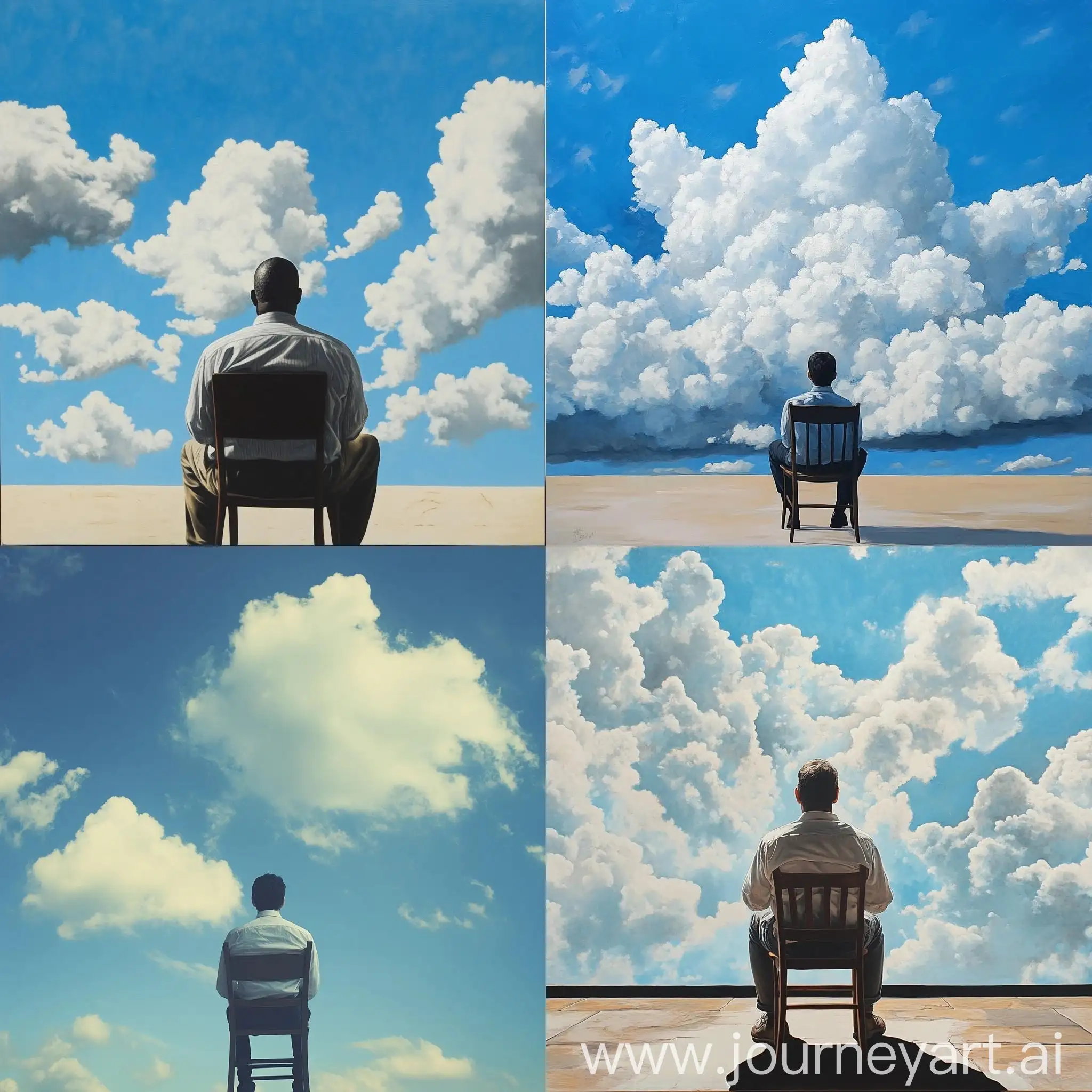 Man-Sitting-in-Front-of-Blue-Sky-with-Clouds