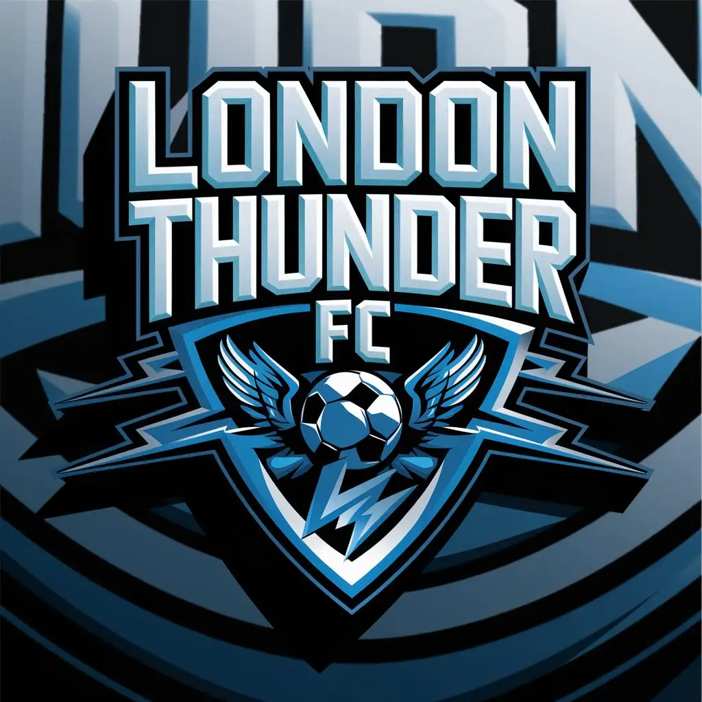 LOGO-Design-For-London-Thunder-FC-Soccer-Team-Badge-with-Angels-and-Lightning-Shield