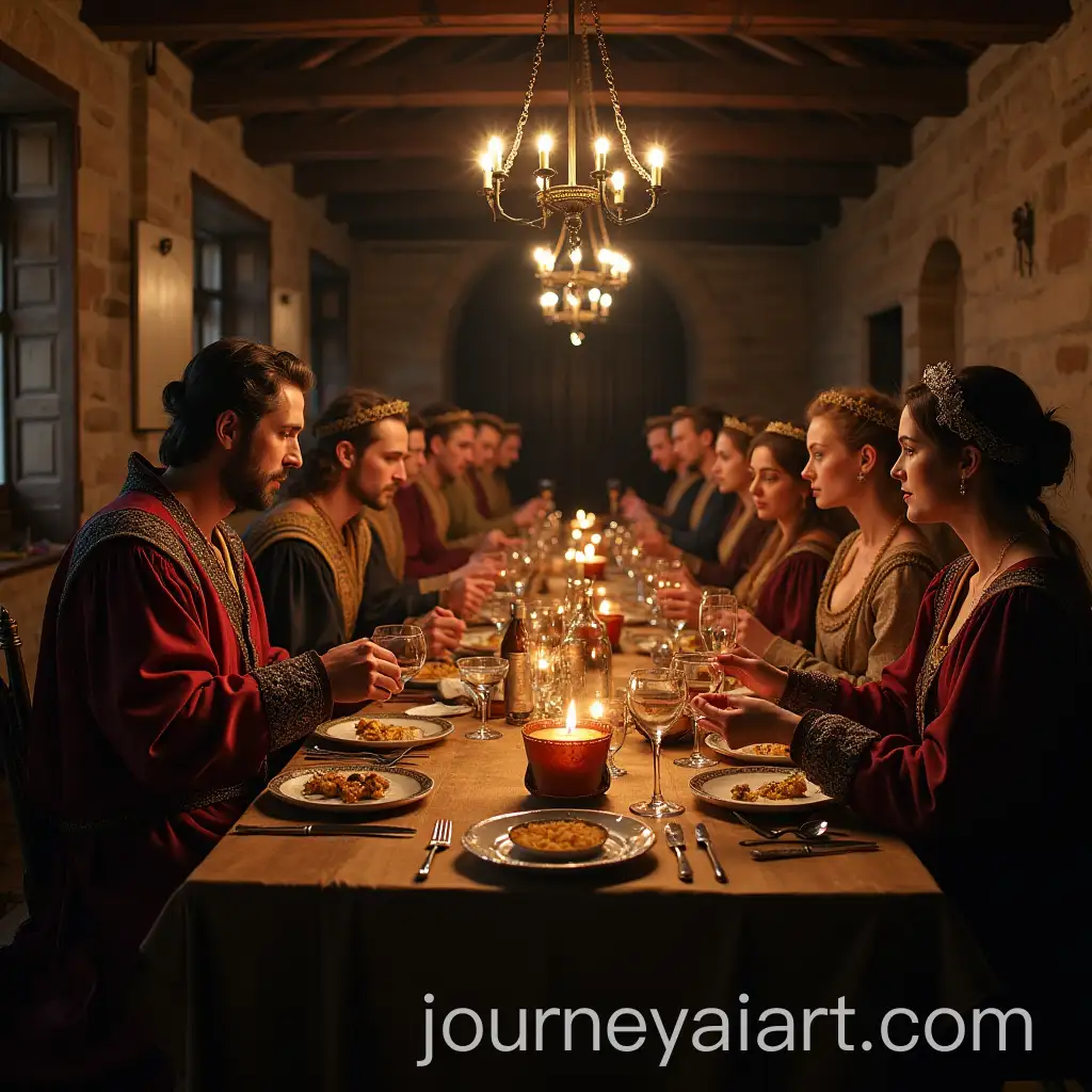 Medieval-Banquet-Celebration-with-Men-and-Women-in-Costume