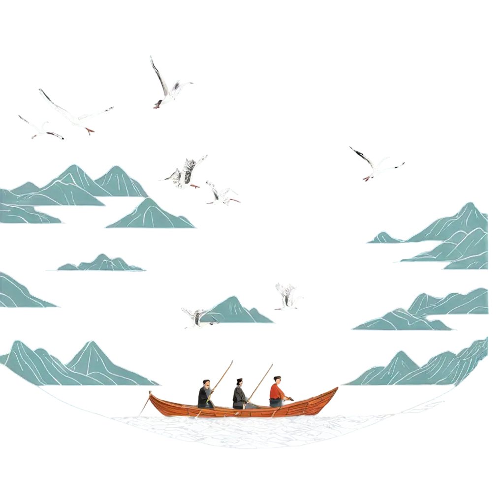 Uchun-Mountains-Traditional-Boatman-PNG-Image-with-Cranes-and-Chinese-Hieroglyphs-Symbolizing-Peace-and-Harmony