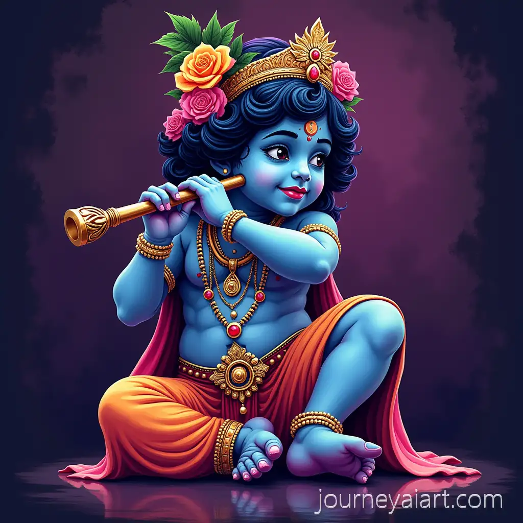Serene-and-Colorful-LordSerene-Krishna-playing-flute-Krishna-Playing-Flute-in-NeonInspired-Artwork