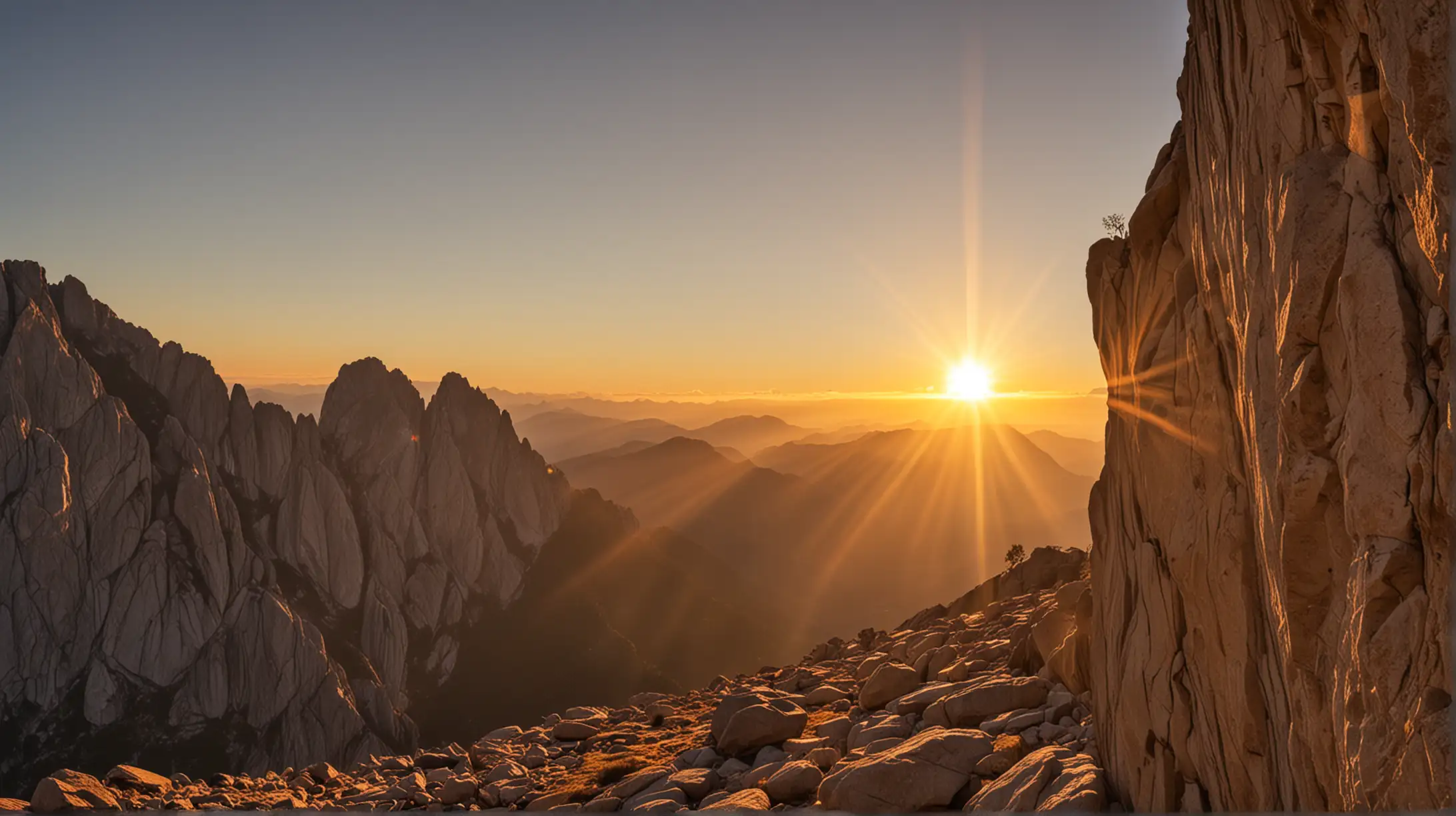 Scenic Mountainous Rock with Golden Sun