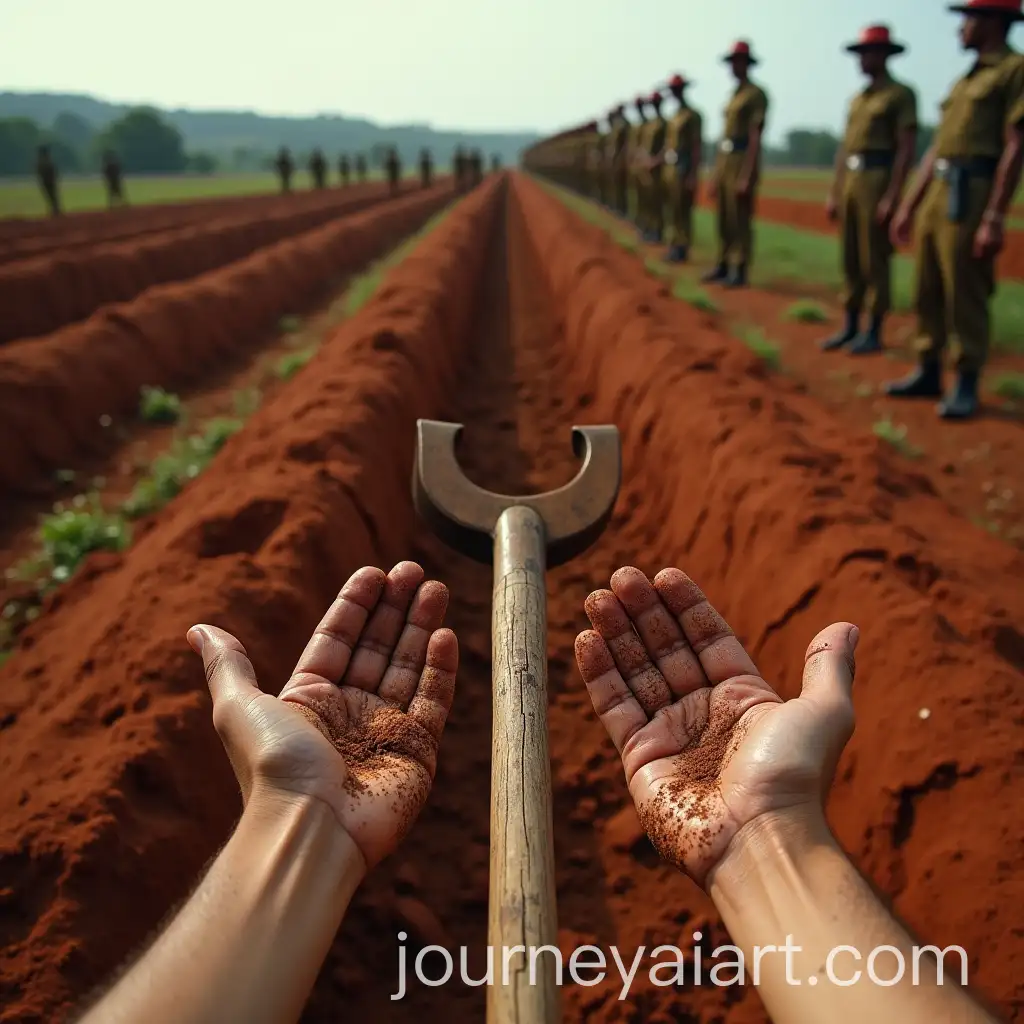Prisoners-Working-in-an-Open-Field-with-Wooden-Hoes-and-Armed-Guards