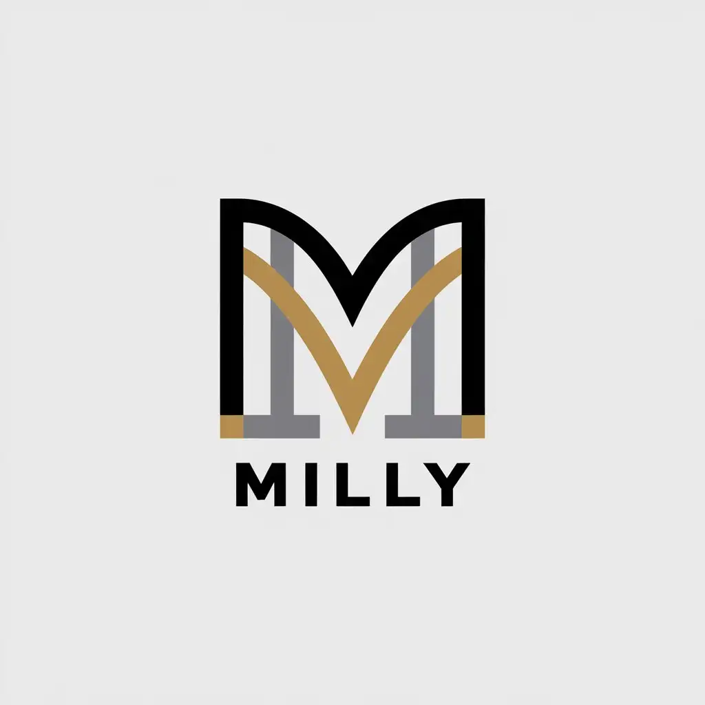 LOGO Design for Milly Minimalist Black Gray and Gold Clothing Brand with Clear Background