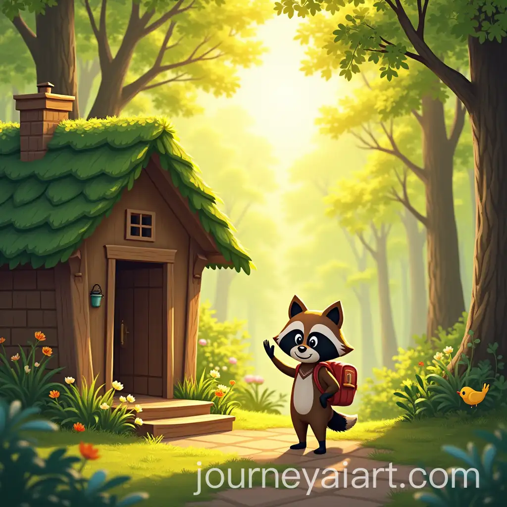 Little-Raccoon-Riko-Embarking-on-a-Sunny-Adventure-in-the-Forest