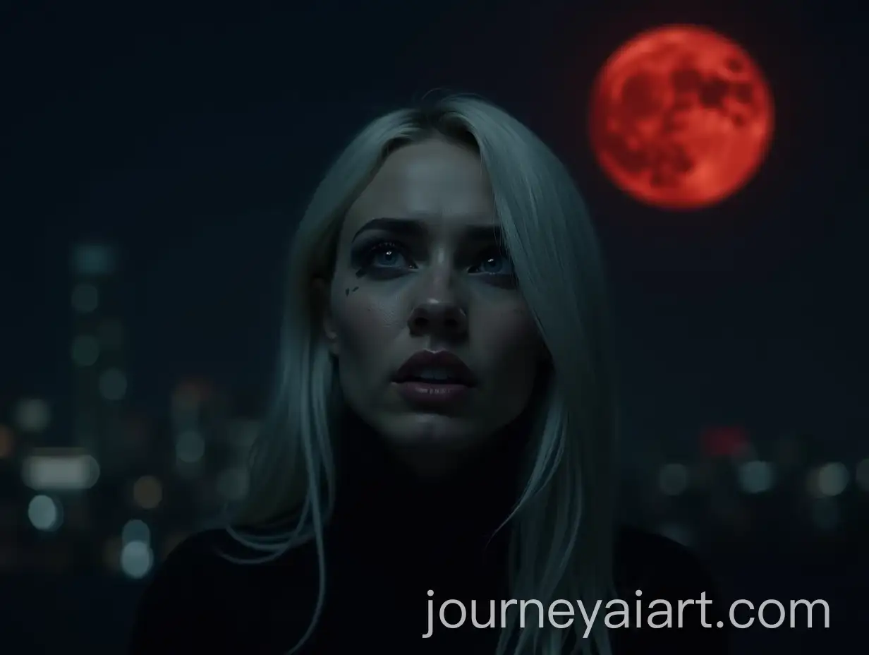 Fearful-Woman-Staring-at-Red-Moon-Over-Manhattan-at-Night