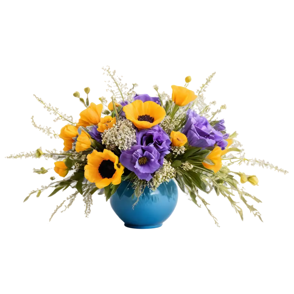 Purple-Flowers-with-Yellow-Centers-in-a-Blue-Glass-Vase-PNG-Image-for-Natural-Floral-Arrangements