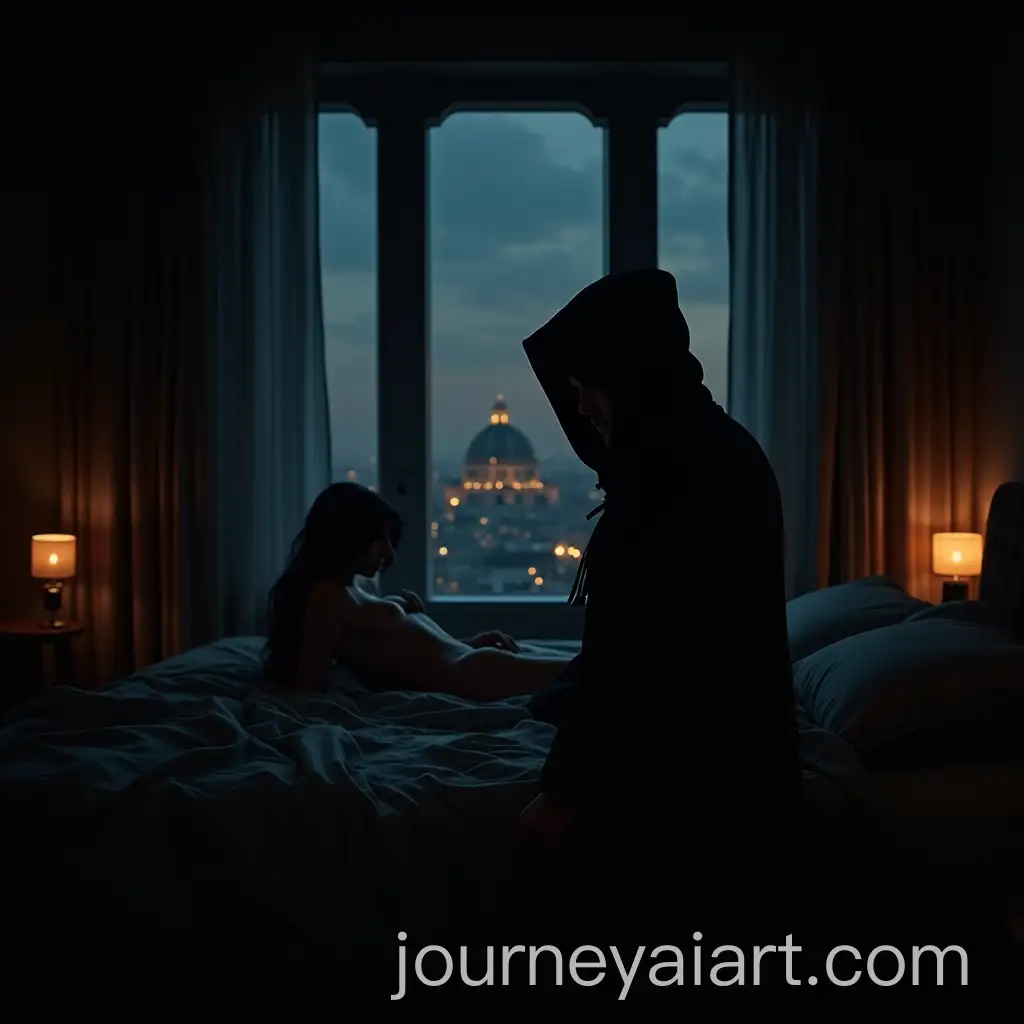 Assassin-and-Seductive-Woman-in-a-Dark-Bedroom-Overlooking-Futuristic-Medieval-City