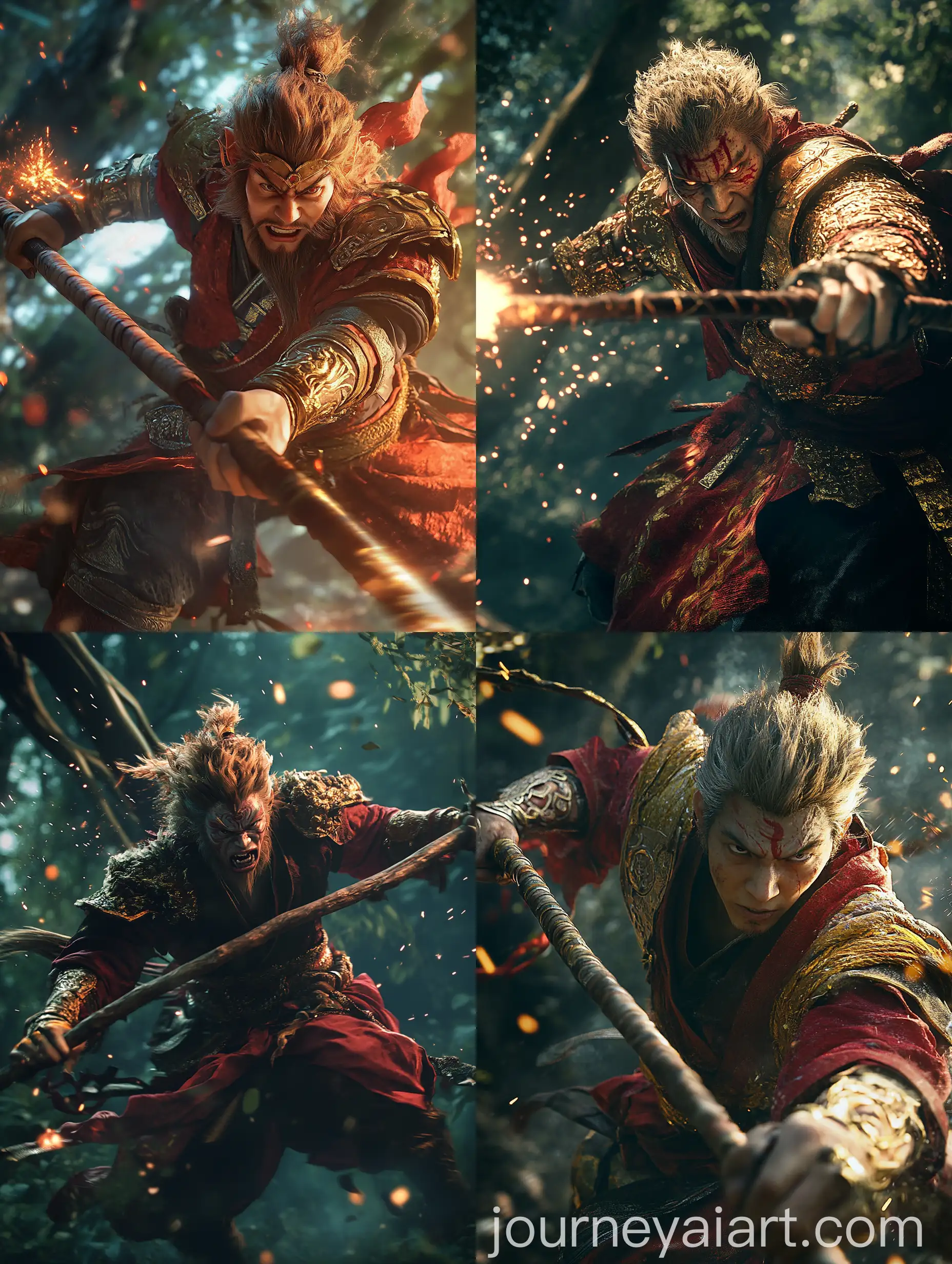 Sun-Wukong-Battle-Scene-in-Dark-Forest-with-Sparks-and-Determination