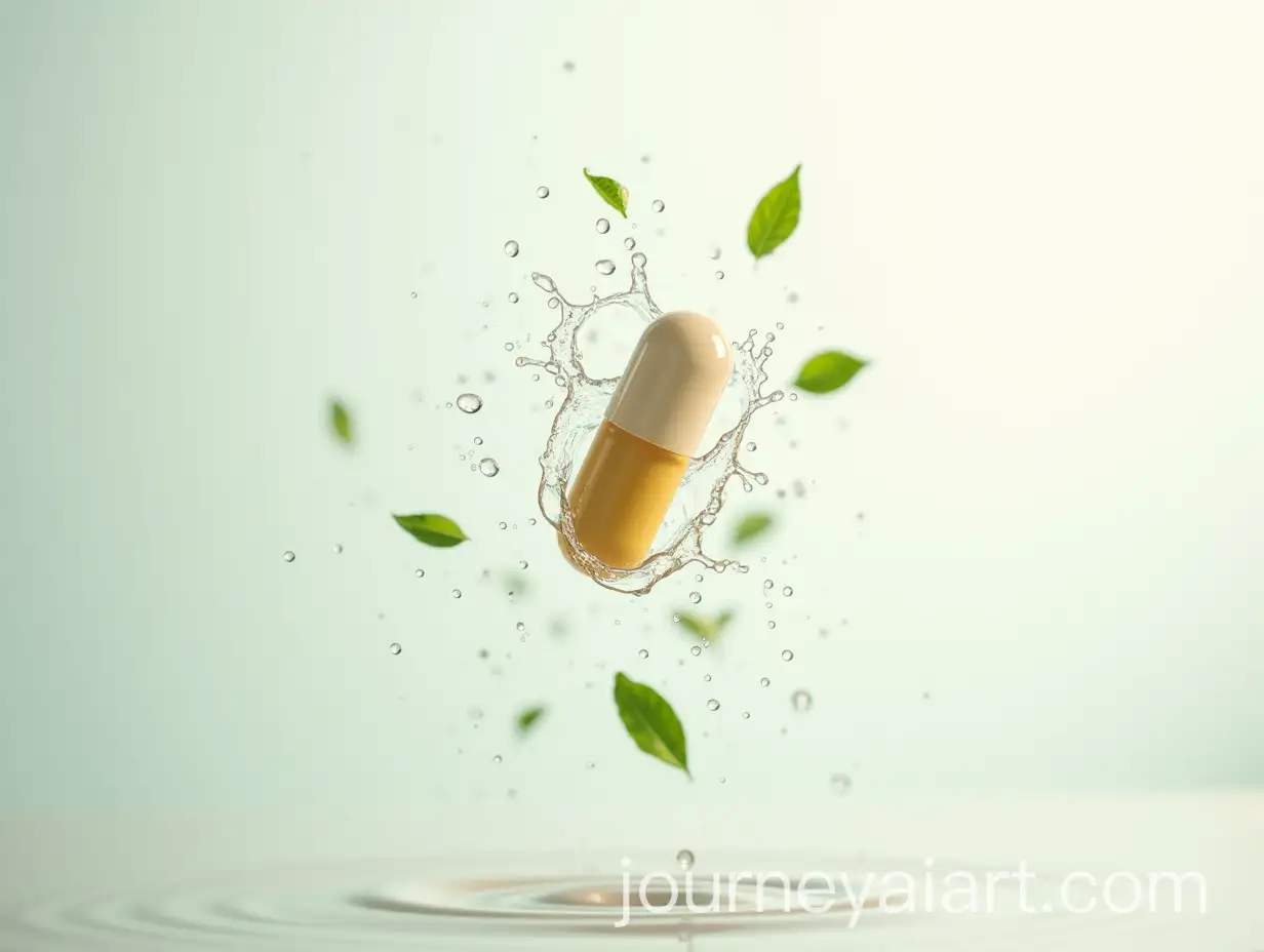 Omega3-Capsule-Surrounded-by-Fresh-Water-Splashes-and-Organic-Leaves