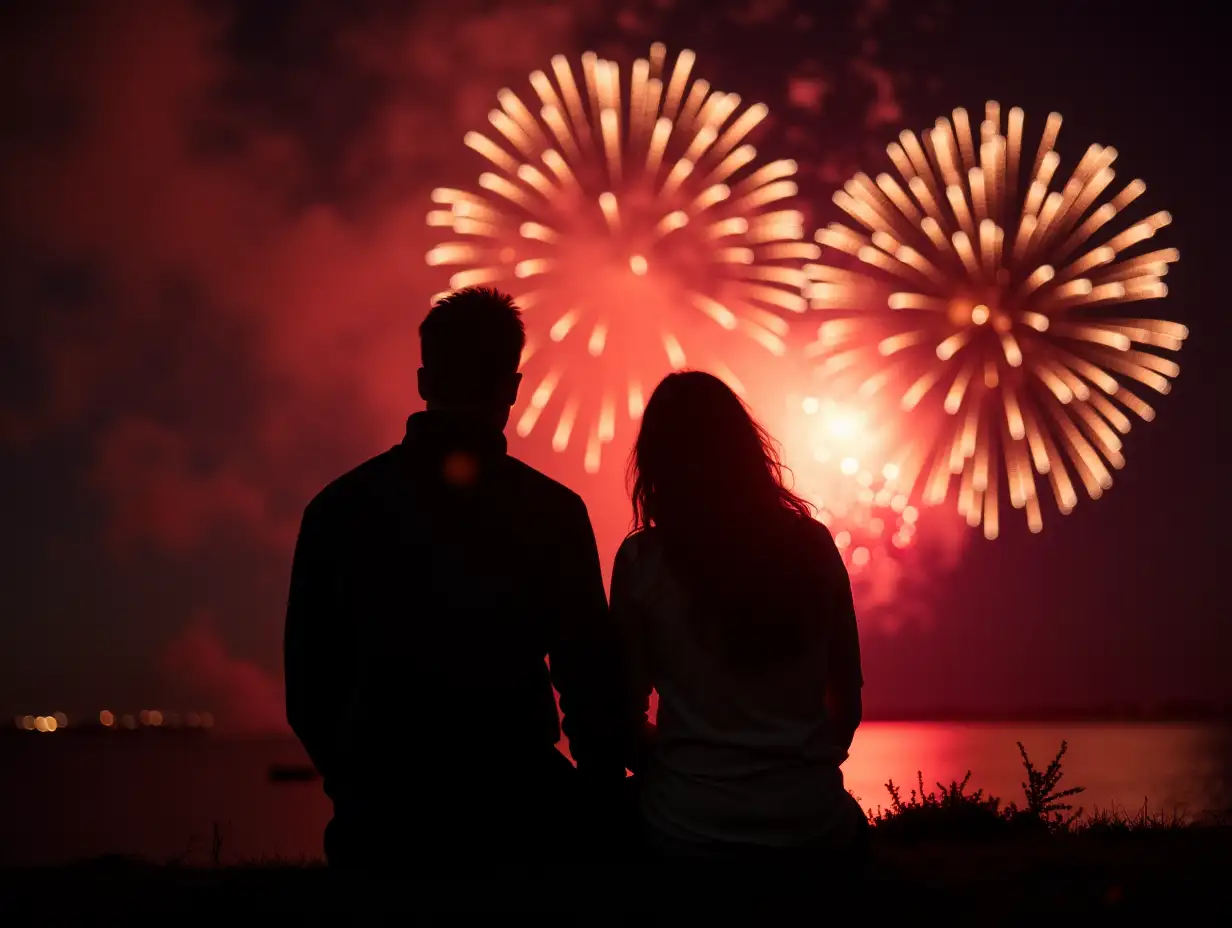 Couple-Enjoying-Fireworks-Display-A-Romantic-Night-Sky