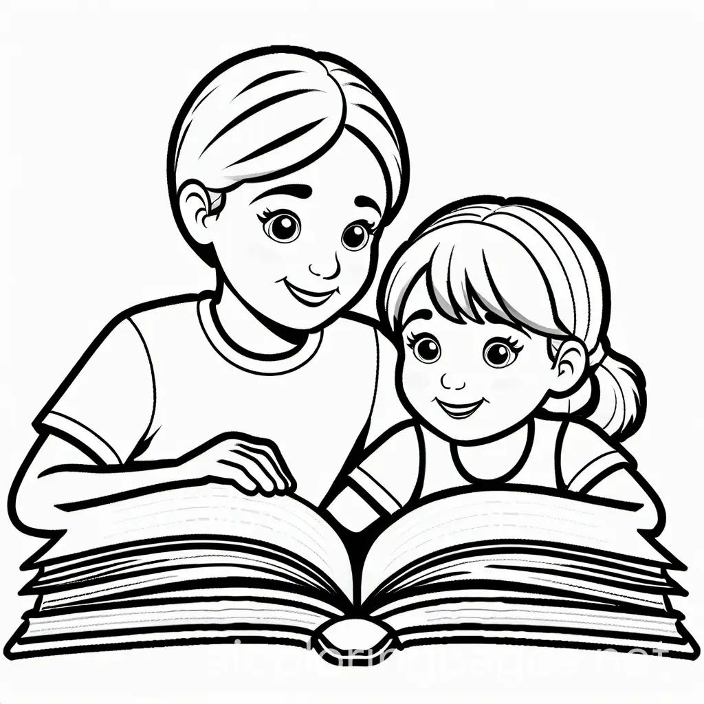 Child-Reading-to-Younger-Sibling-Simple-Coloring-Page