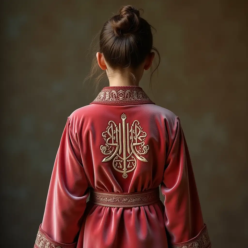 Girl-Wearing-OttomanInspired-Velvet-Robe-with-Arabic-Embroidery