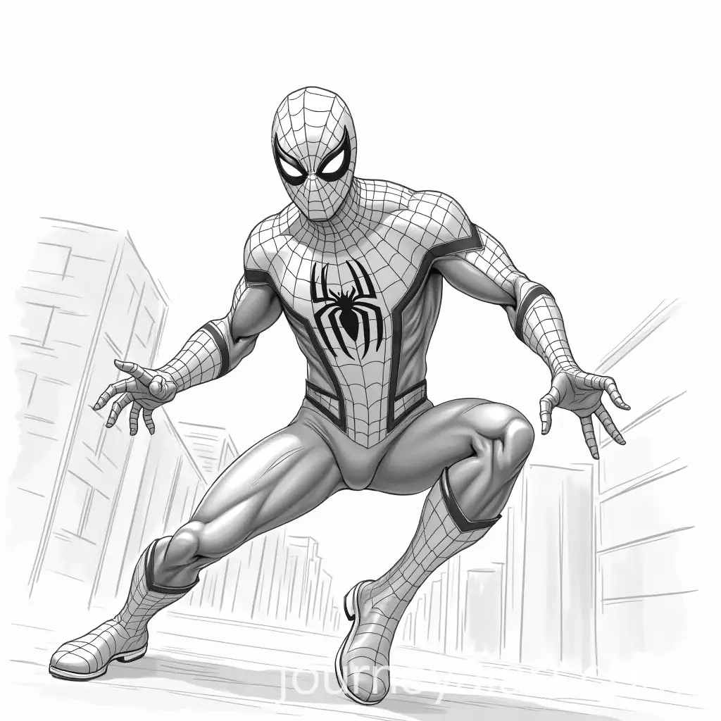SpiderMan-Action-Pose-Sketch-with-Cityscape-Background