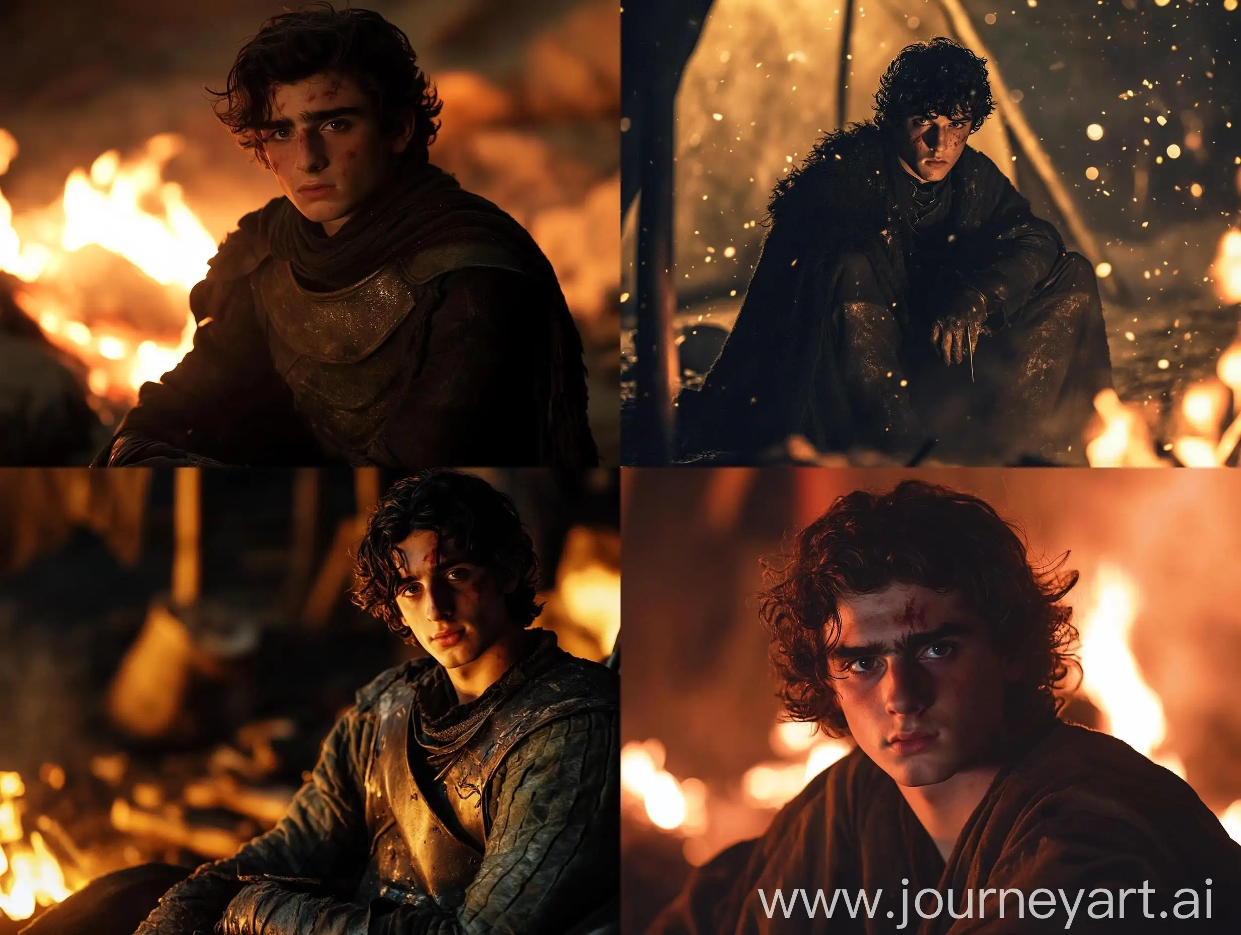 Timothee-Chalamet-as-Aegon-Targaryen-Sitting-by-Night-Firecamp