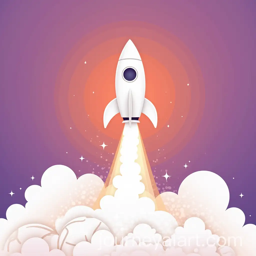 Flying-White-Rocket-with-Sports-Icons-Emerging-from-PurpleOrange-Smoke