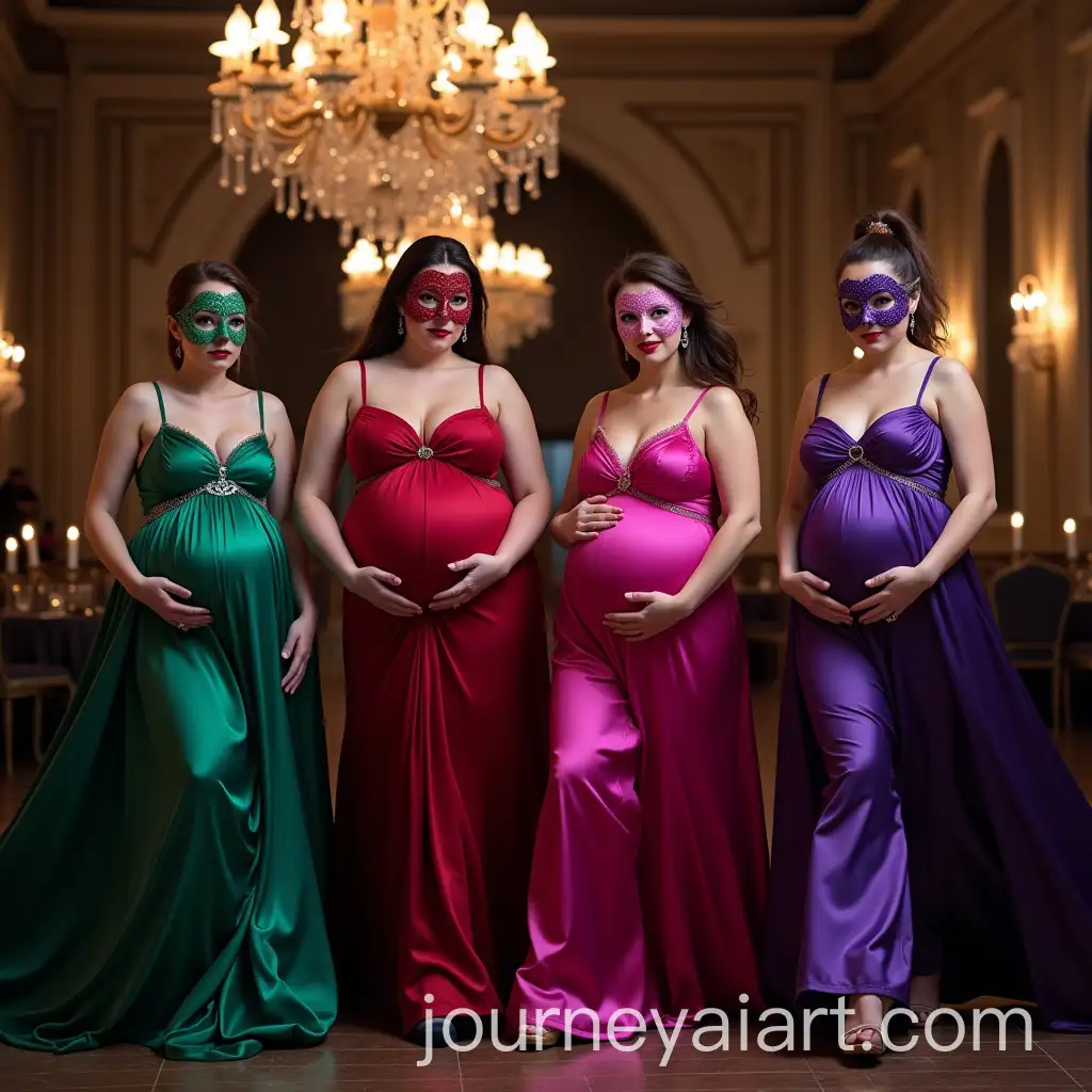 Heavily-Pregnant-Women-in-Masquerade-Gowns-Dancing-Under-Chandeliers