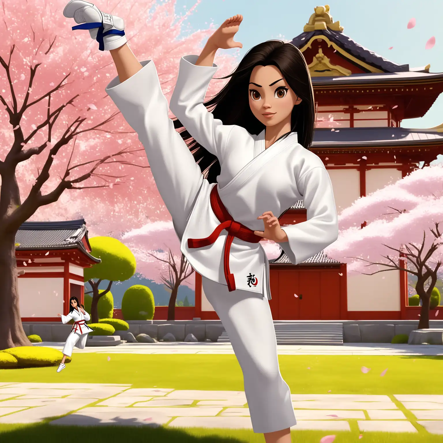 Latina Taekwondo Fighter in Cherry Blossom Garden