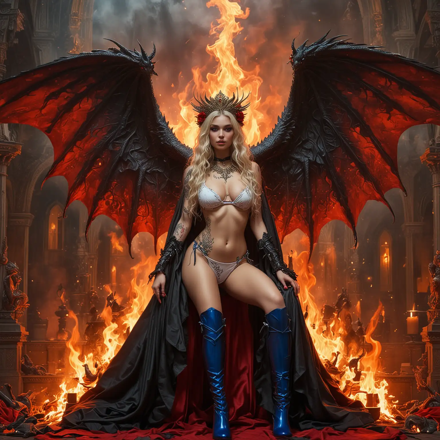 Majestic Alien Vampire Goddess Empress on a Fiery Throne