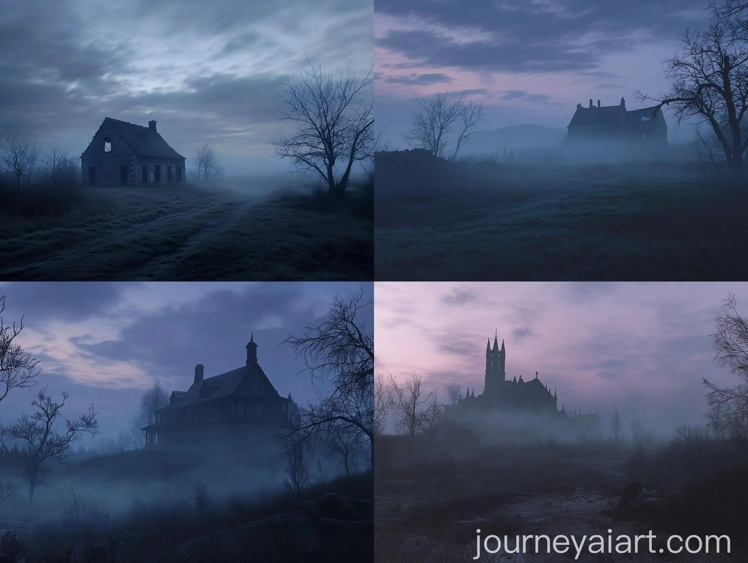 Decaying-Abandoned-Library-in-Twilight-Landscape