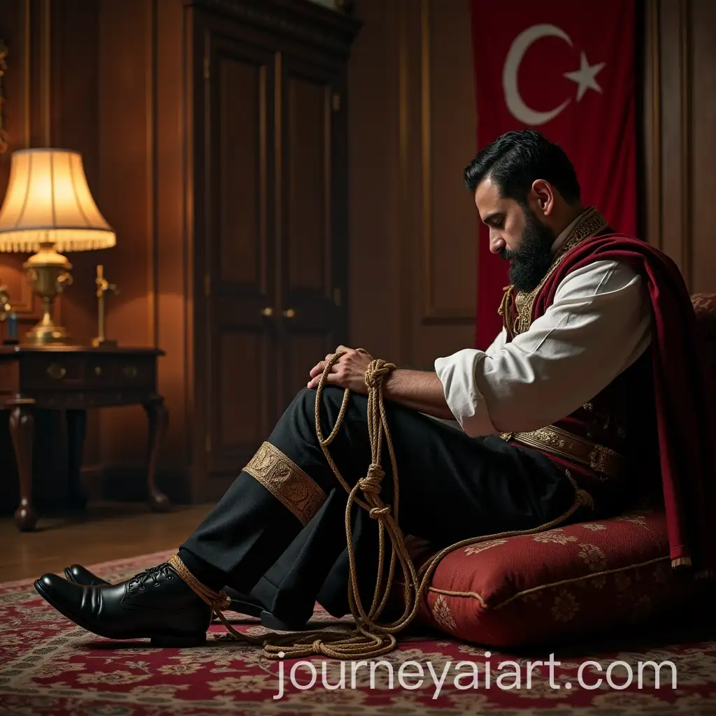 Turkish-Officer-Bound-and-Seated-in-Luxurious-Room