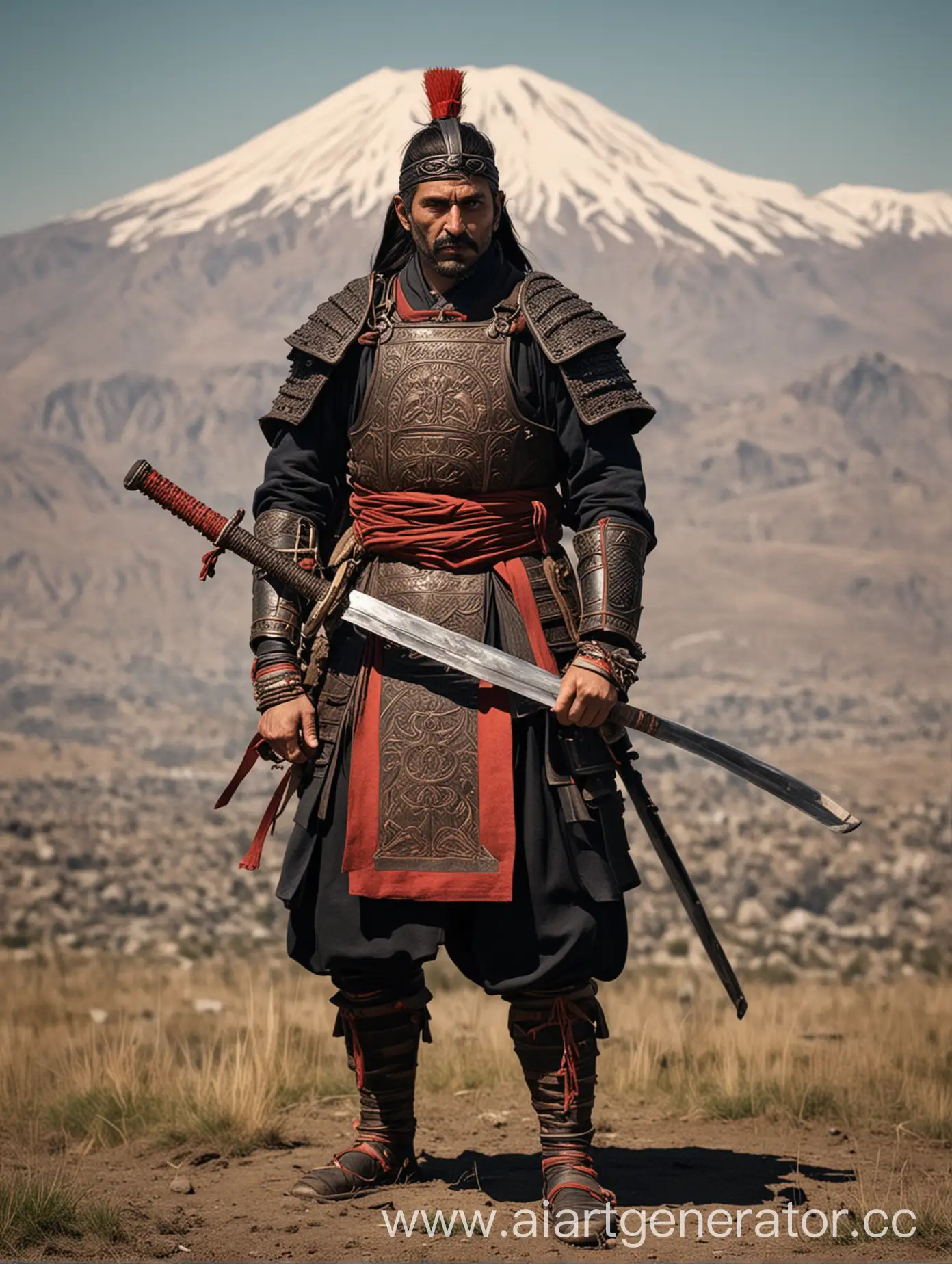 Armenian-Samurai-Warrior-in-Traditional-Armor-and-Sword