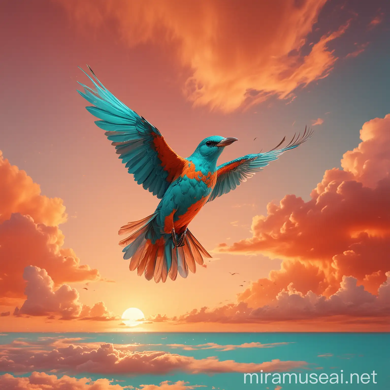 Vibrant Sky with Free Turquoise Bird NFT Artwork