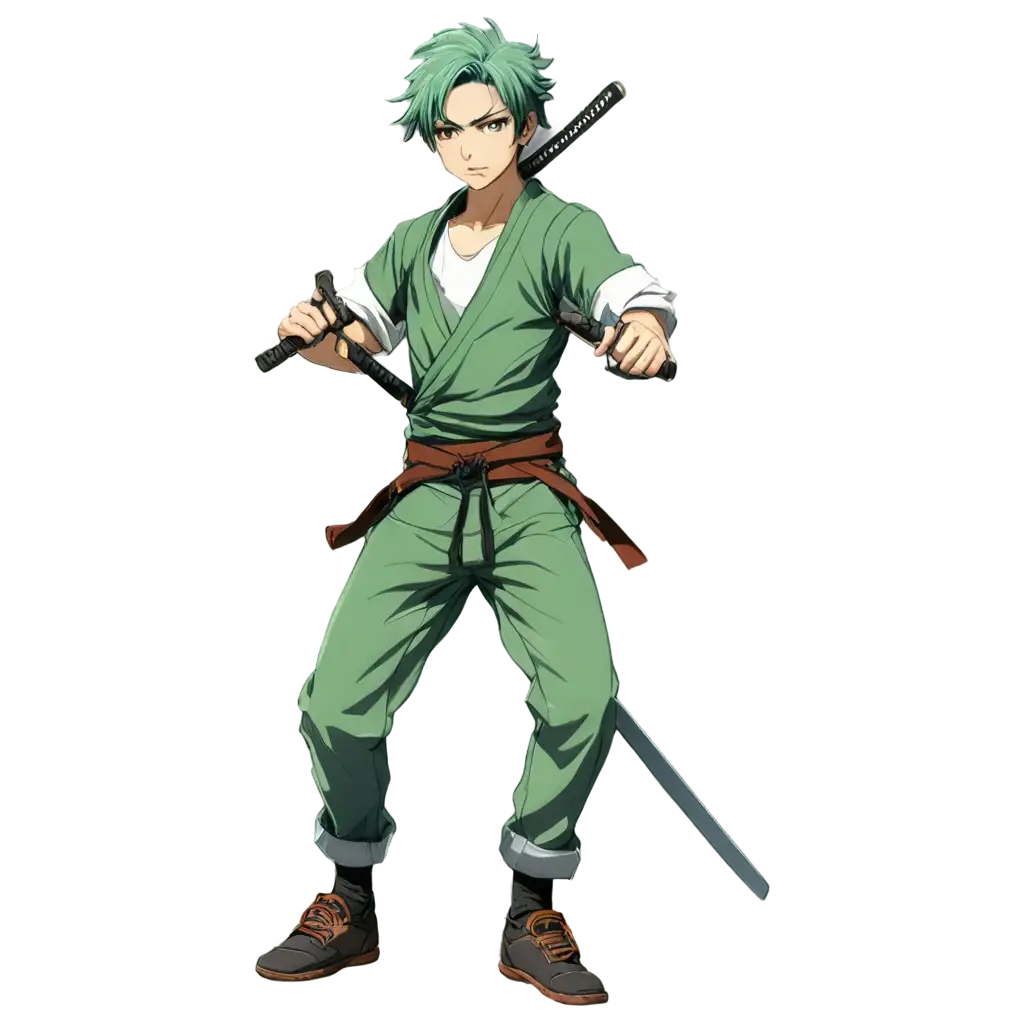 PNG-Image-of-a-Boy-with-Green-Hair-and-Three-Katanas-Left-Eye-Closed