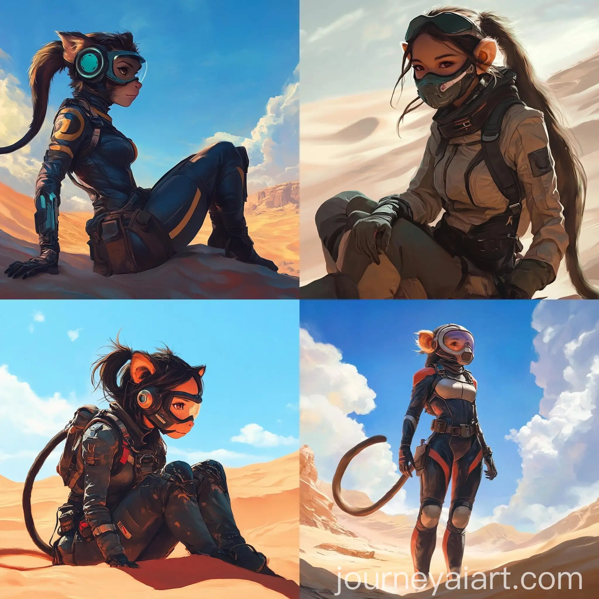 Young-Girl-in-Futuristic-Battle-Suit-Surveying-Desert-Landscape