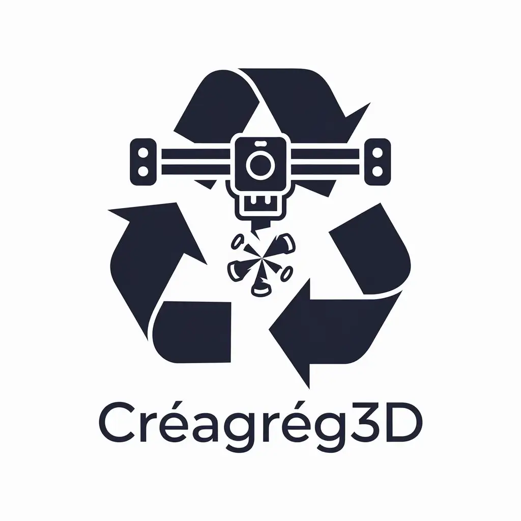 a vector logo design,with the text "Créagrég3d", main symbol:My logo represents 3D printing and recycling of broken parts,Moderate,be used in Technology industry,clear background