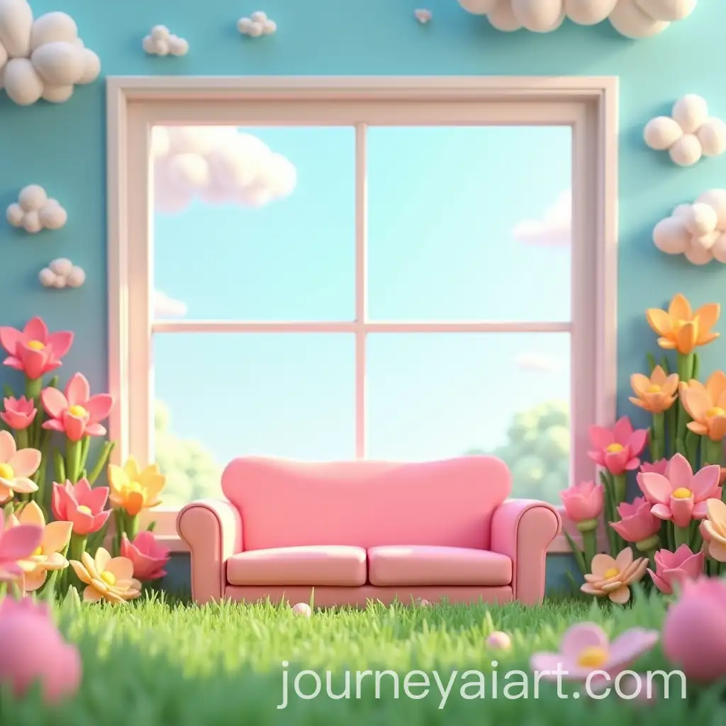 Colorful-Spring-Flower-Landscape-with-Sofa-and-Window