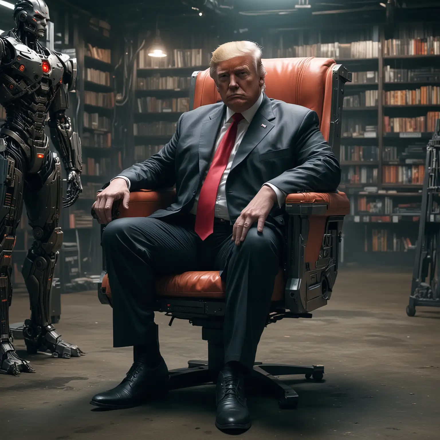 Cyberpunk-Donald-Trump-in-Futuristic-Library-Chair