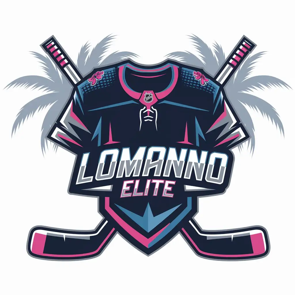 LOGO Design for LOMANNO ELITE Modern Hockey Jersey with Miami Vice Color Scheme and Palm Tree Elements