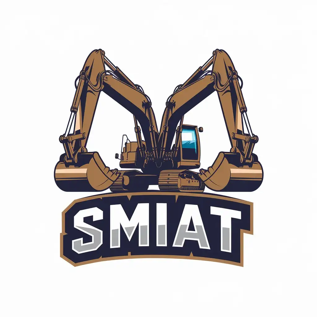 a vector logo design,with the text "SMIAT", main symbol:Two excavators,Moderate,clear background