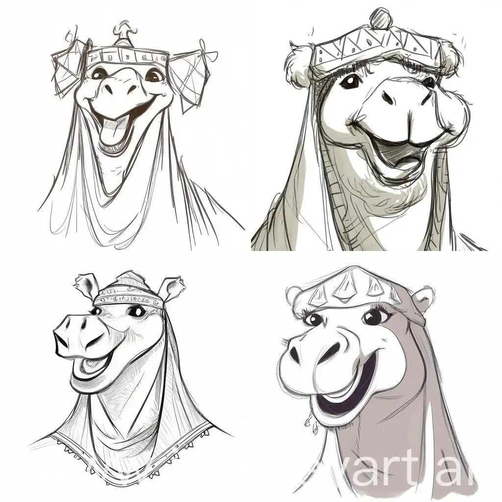 Happy-Camel-in-Saudi-Style-Clothing-Sketch-Headshot-Illustration