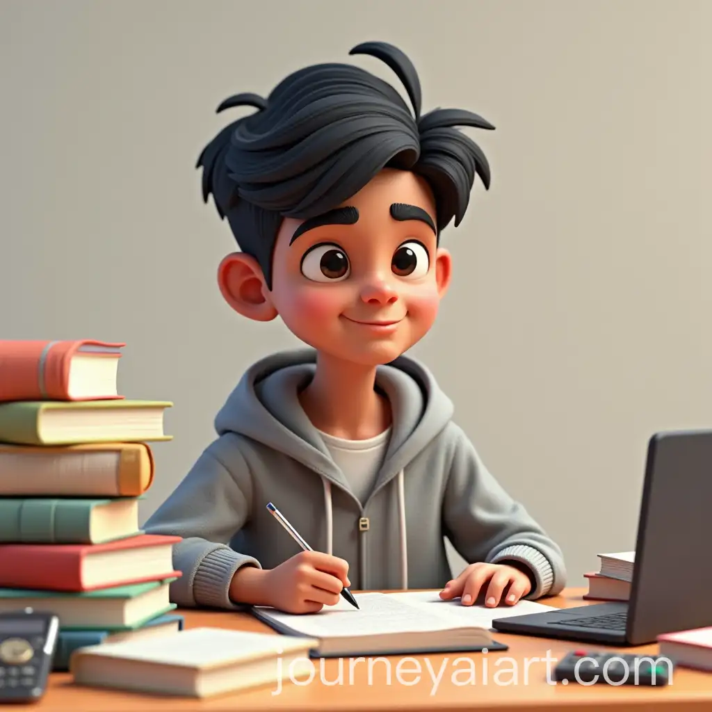 Indian-Teenage-Boy-Studying-with-Books-Laptop-and-Study-Materials