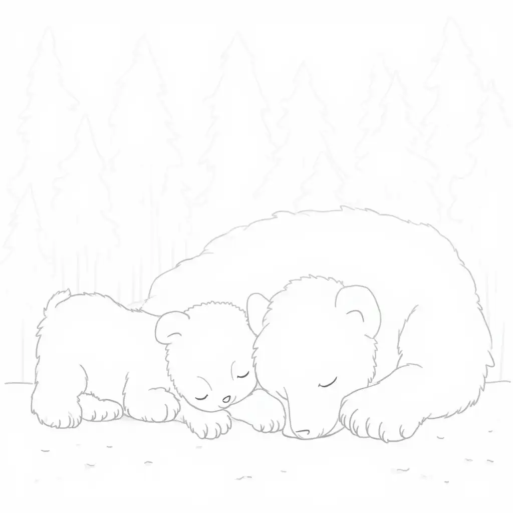 Puppy-and-Bear-Sleeping-Together-in-a-Forest-Coloring-Book-Illustration