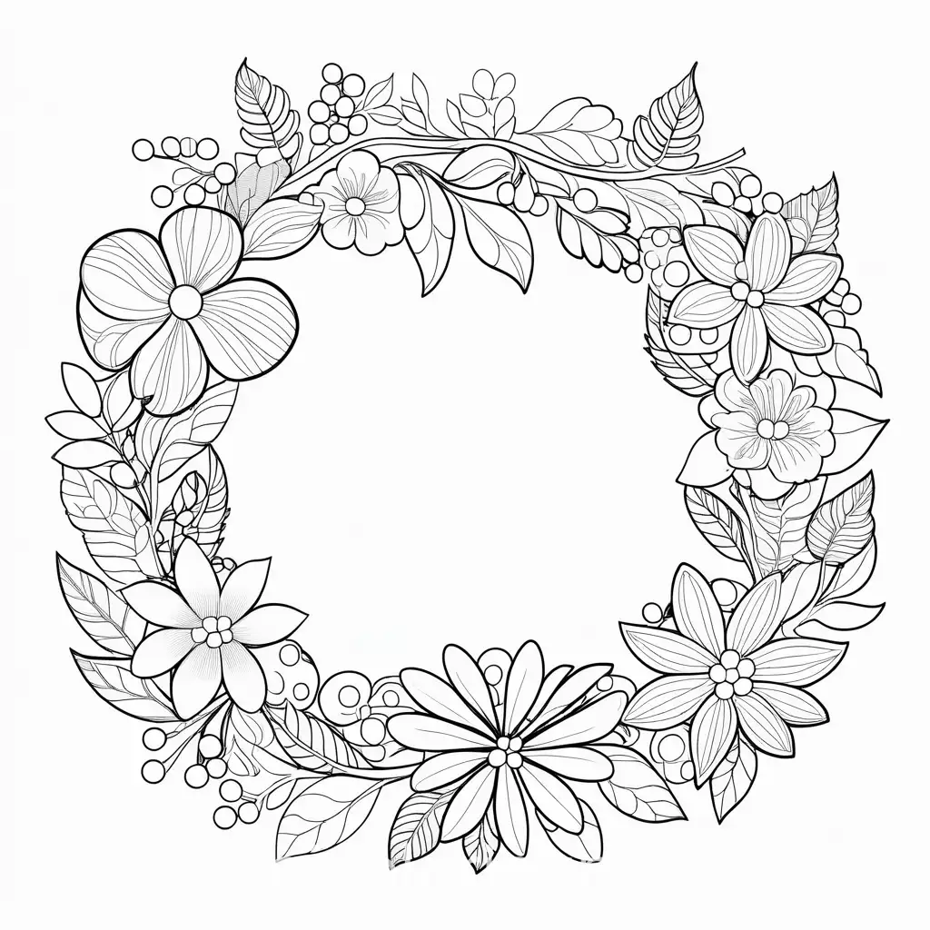 Simple-Line-Art-Coloring-Page-of-a-Wreath-on-White-Background