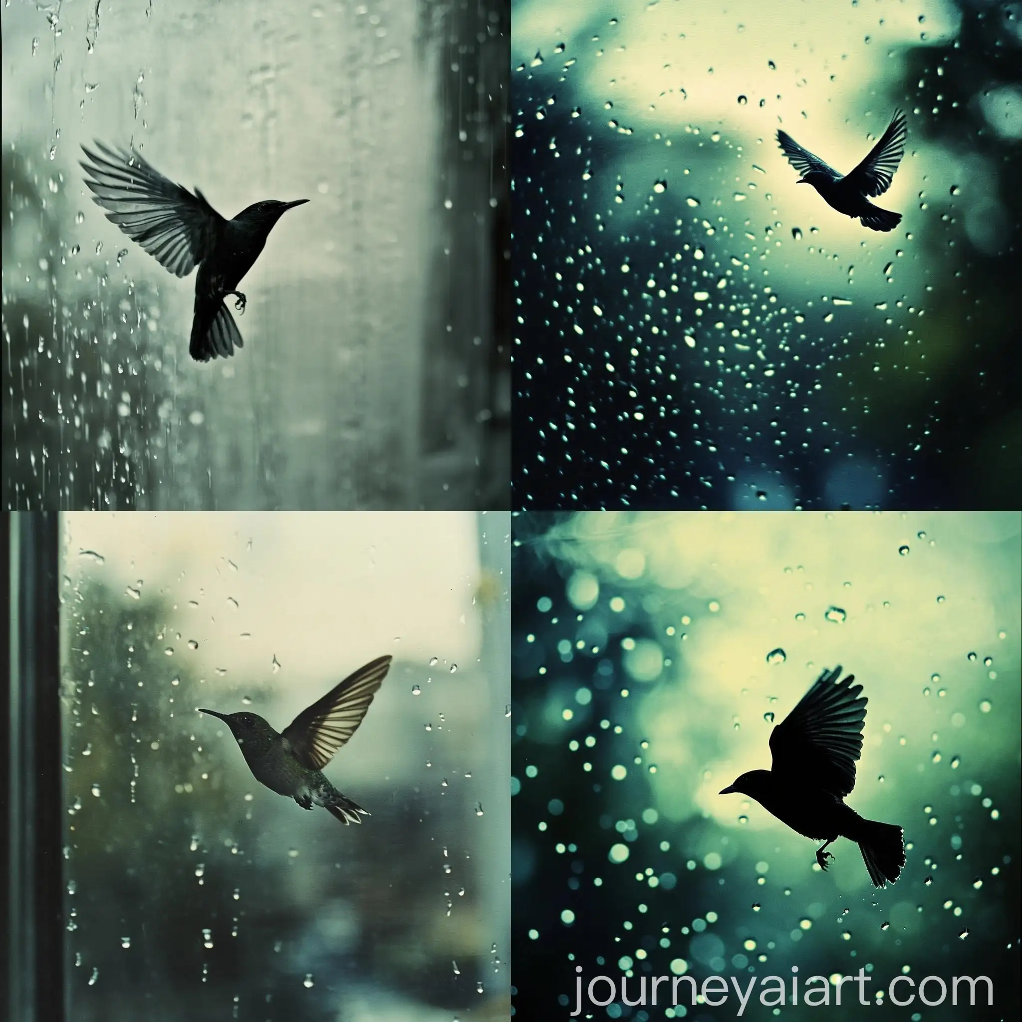 Rain-Drops-and-Flying-Bird-in-Tranquil-Scene
