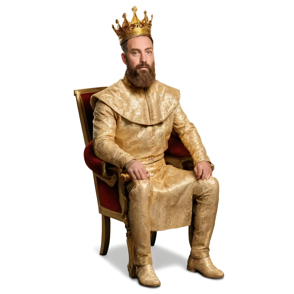 Realistic-King-with-Beard-Sitting-in-His-Golden-Chair-PNG-HighQuality-Image-for-Multiple-Uses