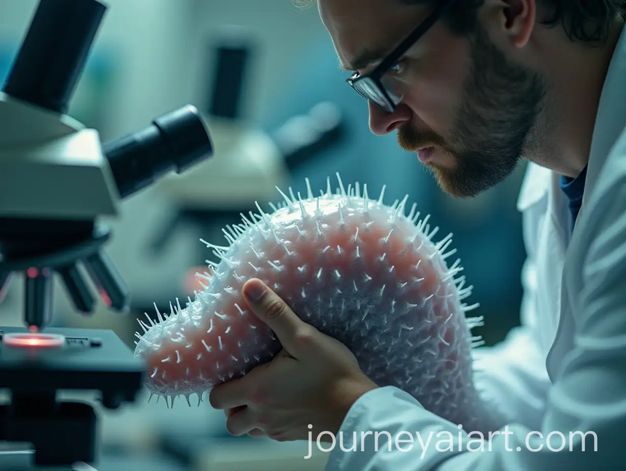 Scientist-Riding-Tardigrade-Under-Microscope