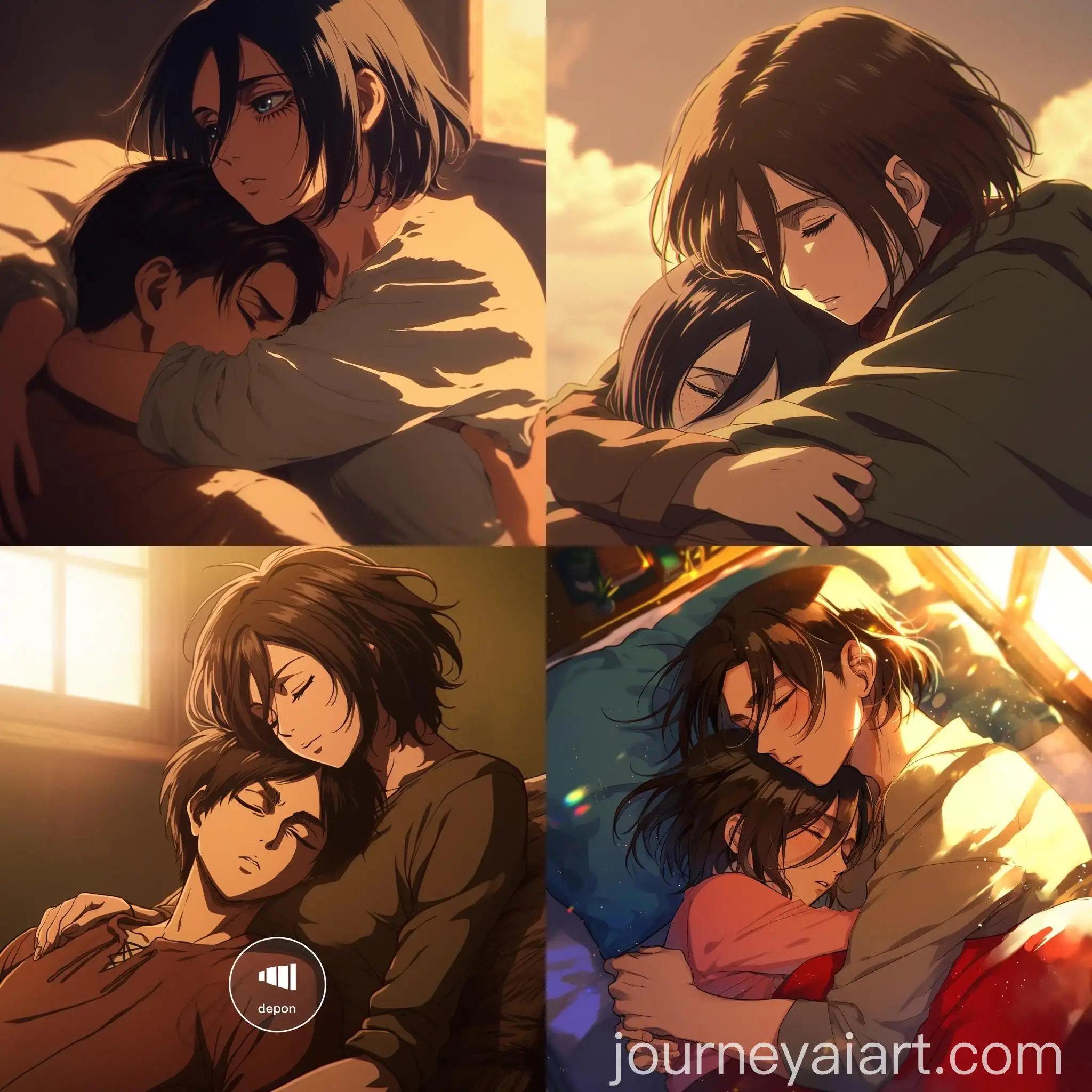 Eren-Yeager-and-Mikasa-Ackerman-Cuddling-Scene-from-Attack-on-Titan-Anime