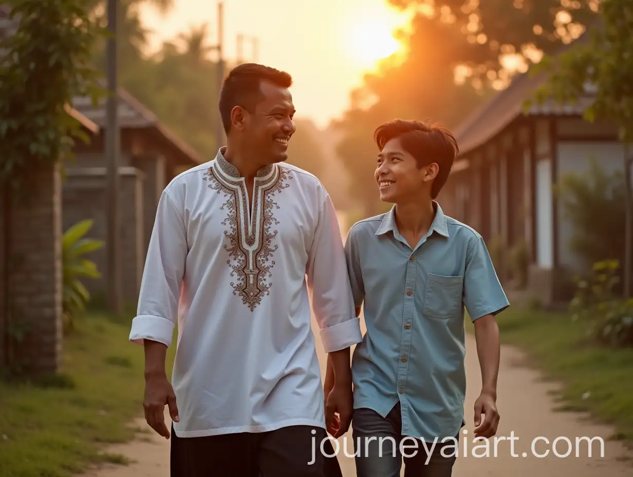 Father-andAI-Image-Prompt-Expansion-Son-Walking-to-Village-Mosque-at-Sunset
