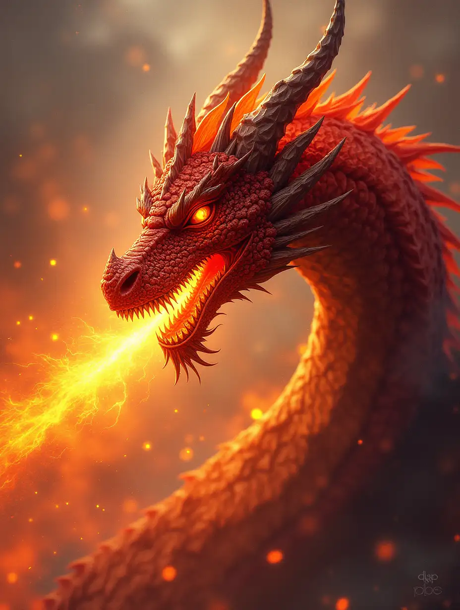 A fierce fire-breathing dragon with crimson scales and golden eyes, draw, fantasy, bright colors, fantasy backgrounds