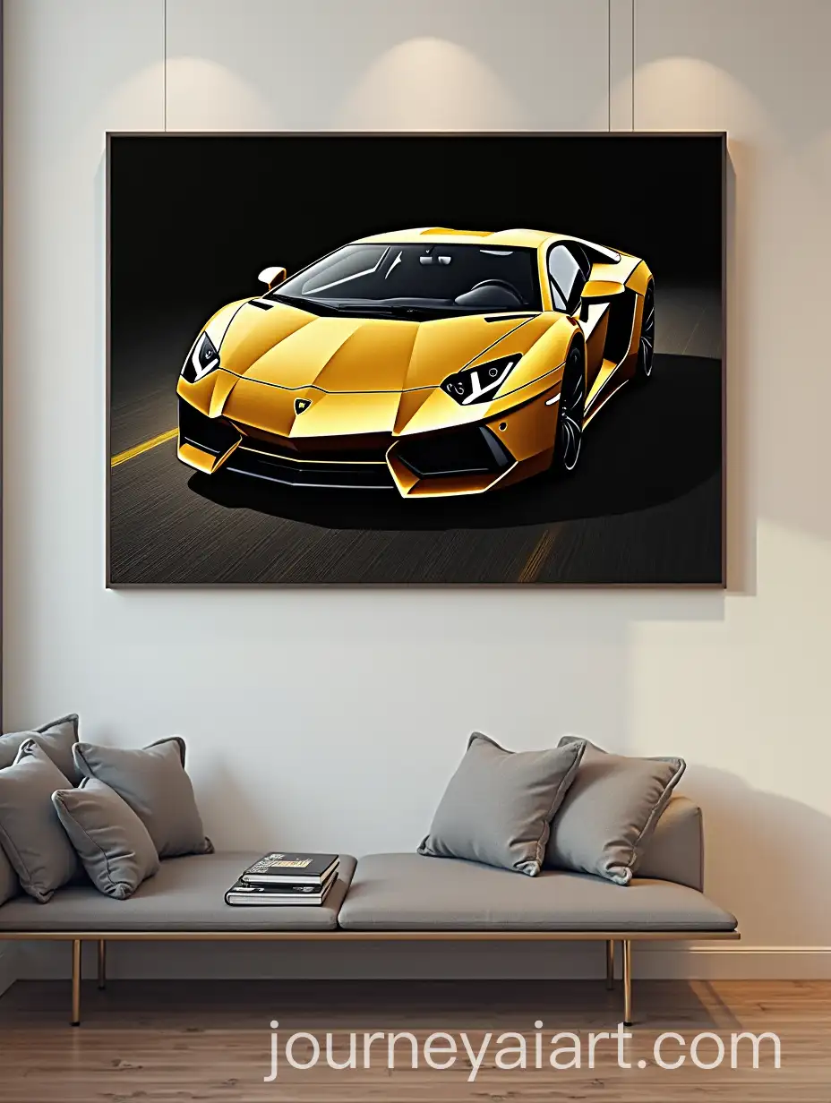 Golden-Lamborghini-Aventador-Digital-Art-Painting-with-Smooth-Lines